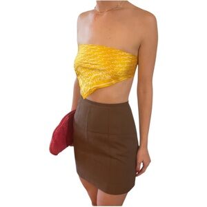 Vintage Brown Linen Lined High Waisted A-Line Mini Skirt - Size Small / 4